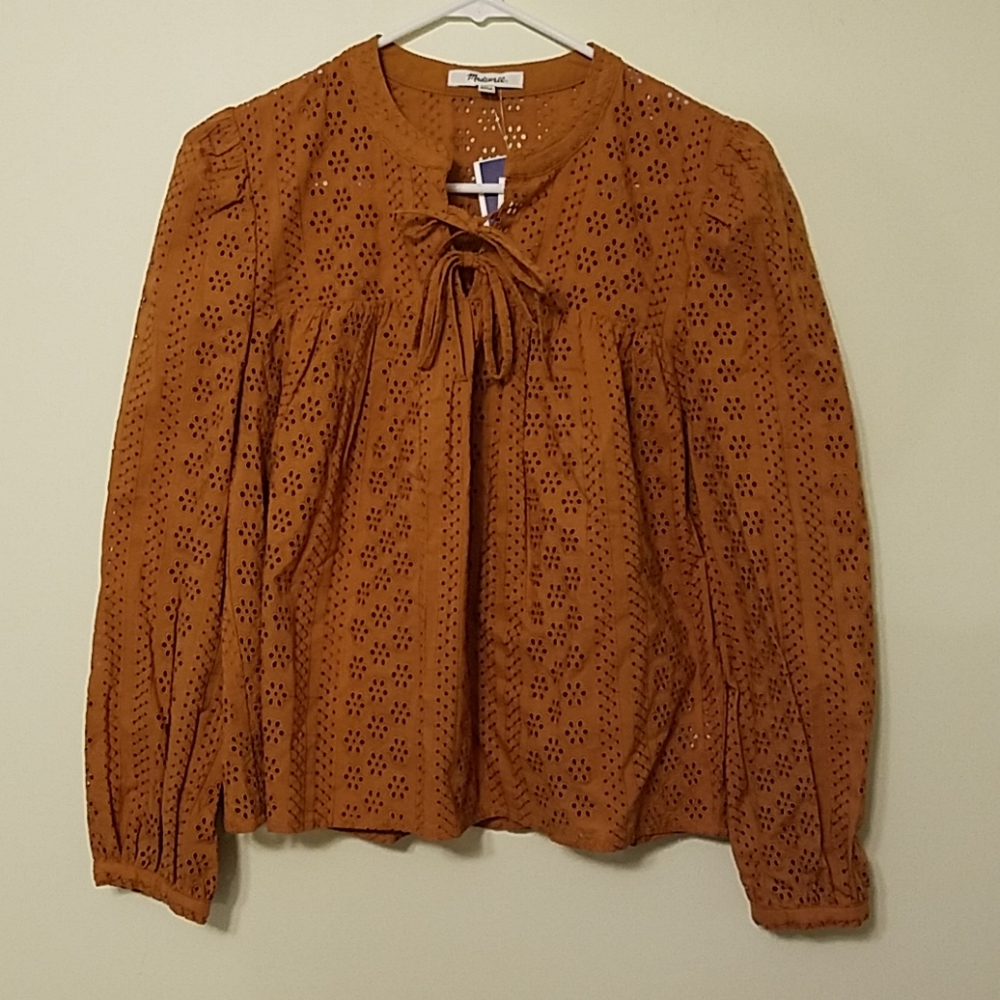 Madewell Double Tie Eyelet Peasant Top NWT